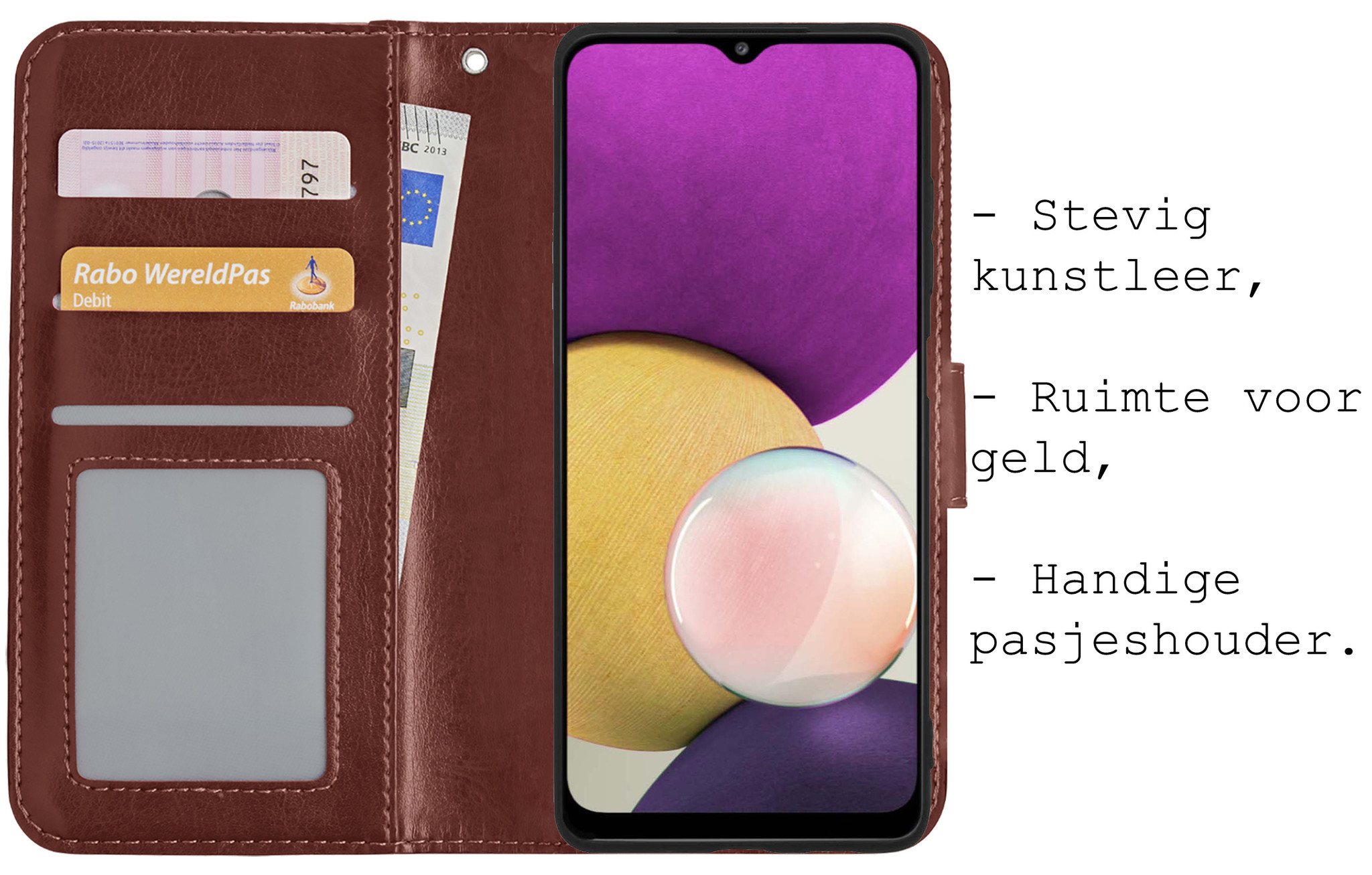 BASEY. Hoes Geschikt voor Samsung M22 Hoesje Bookcase Hoes Flip Case Book Cover - Hoesje Geschikt voor Samsung Galaxy M22 Hoes Book Case Hoesje - Bruin