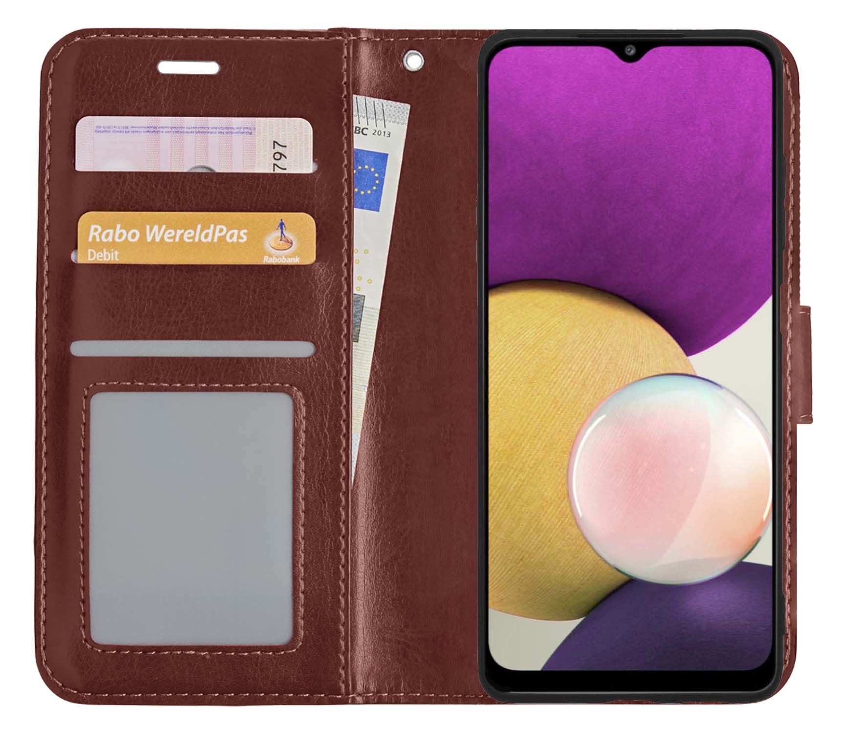 BASEY. Hoes Geschikt voor Samsung M22 Hoesje Bookcase Hoes Flip Case Book Cover - Hoesje Geschikt voor Samsung Galaxy M22 Hoes Book Case Hoesje - Bruin