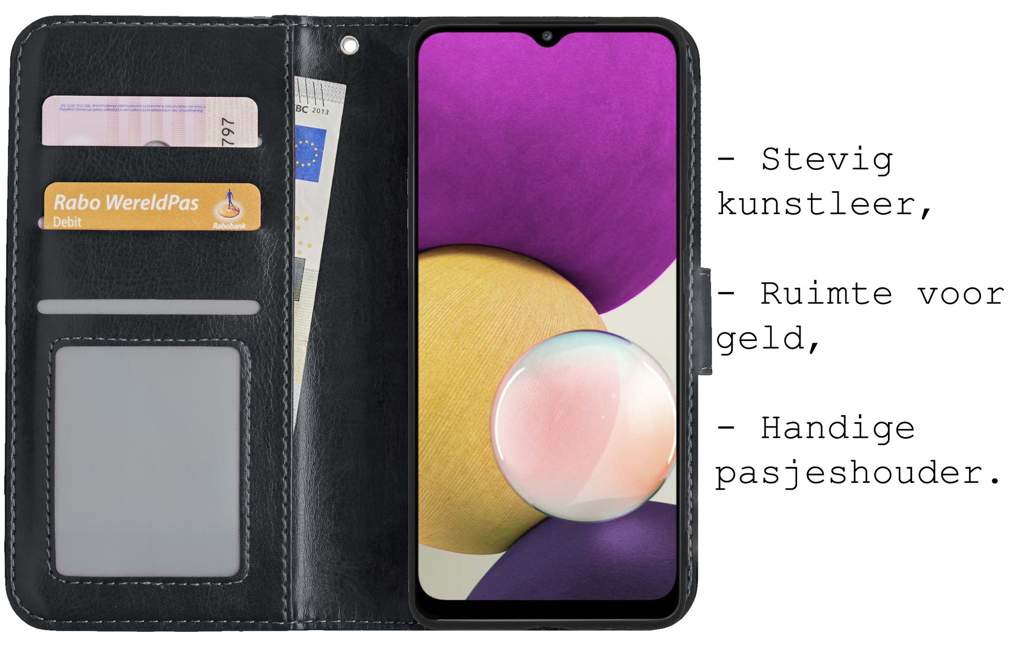 BASEY. Hoes Geschikt voor Samsung M22 Hoesje Bookcase Hoes Flip Case Book Cover - Hoesje Geschikt voor Samsung Galaxy M22 Hoes Book Case Hoesje - Zwart