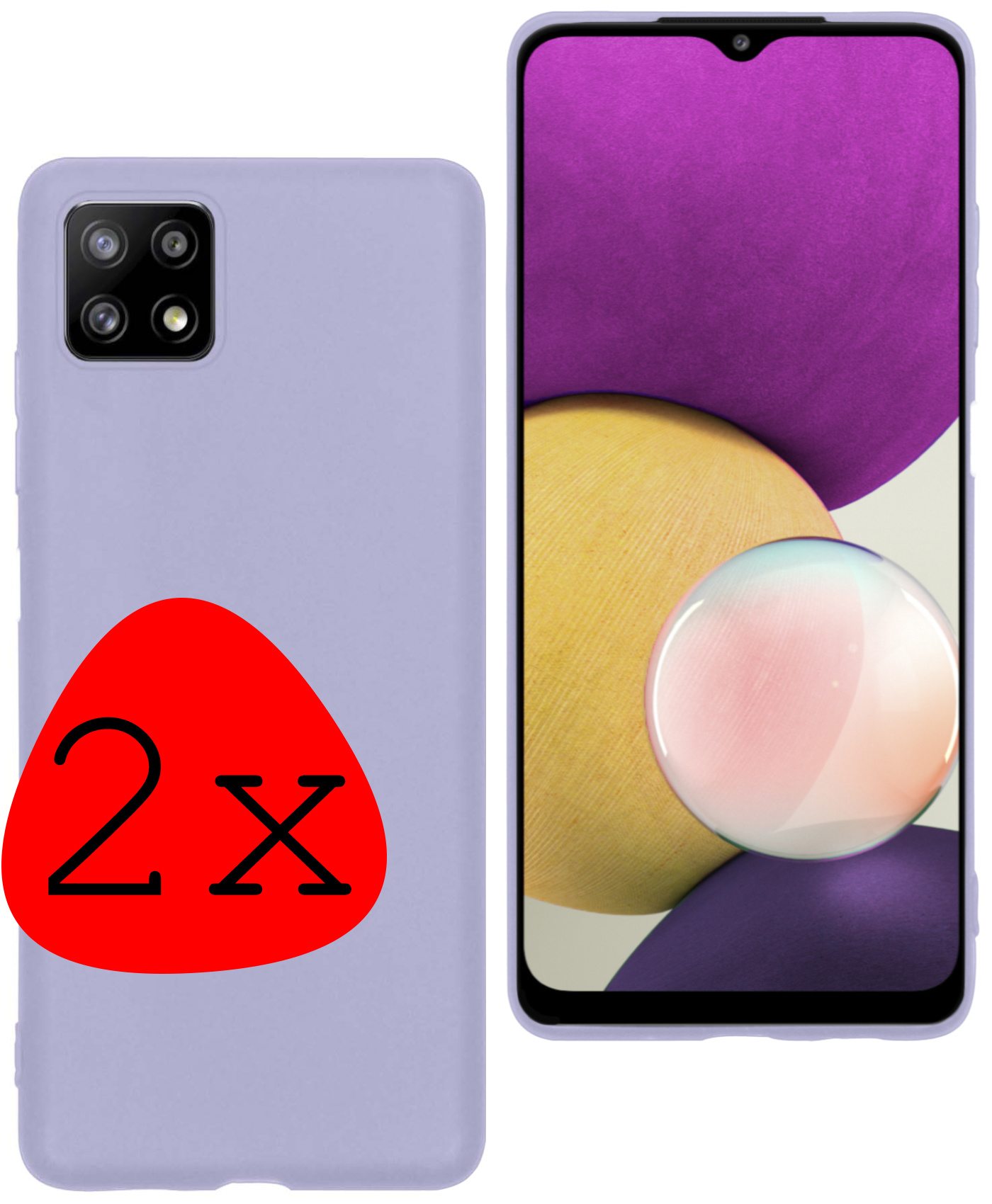 BASEY. Hoes Geschikt voor Samsung M22 Hoesje Siliconen Back Cover Case - Hoesje Geschikt voor Samsung Galaxy M22 Hoes Cover Hoesje - Lila - 2 Stuks