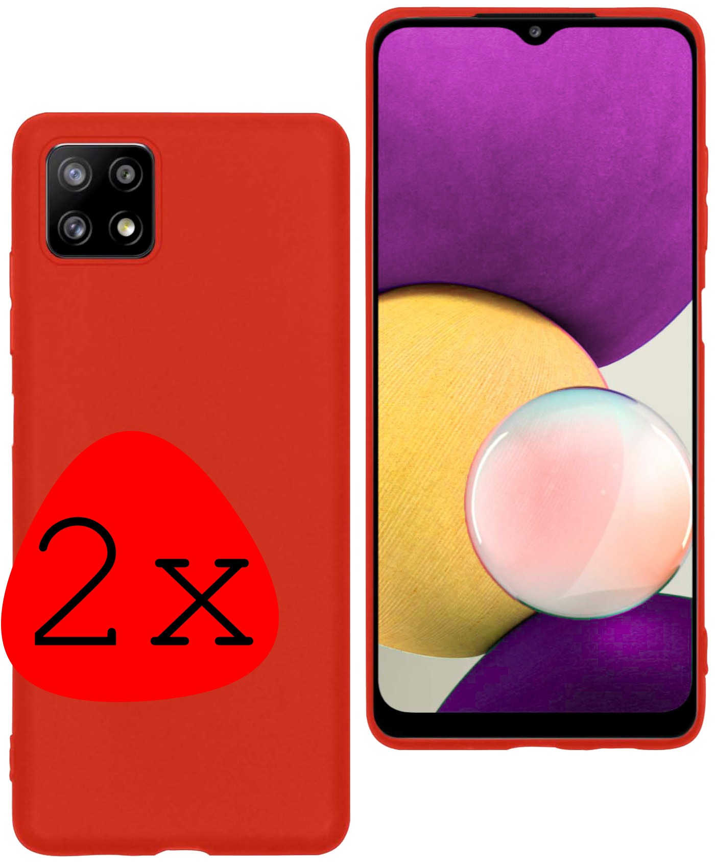 BASEY. Hoes Geschikt voor Samsung M22 Hoesje Siliconen Back Cover Case - Hoesje Geschikt voor Samsung Galaxy M22 Hoes Cover Hoesje - Rood - 2 Stuks