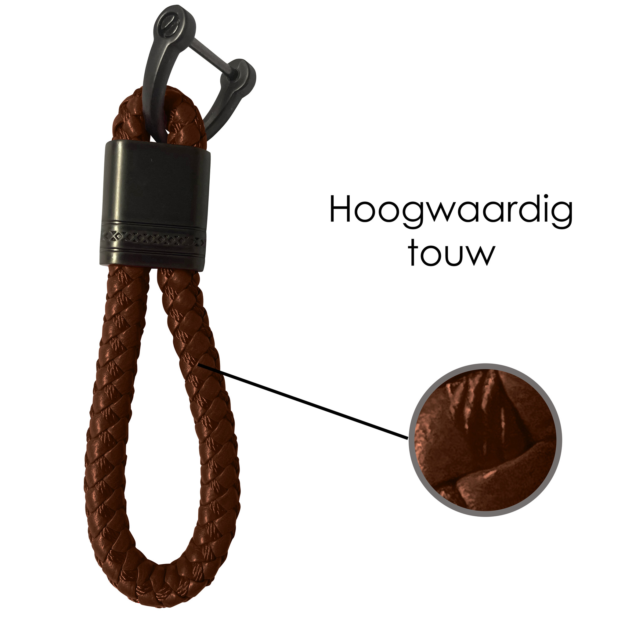 NoXx Sleutelhanger Koord Sleutelhanger Touw - Bruin Met Sleutelhanger Ring