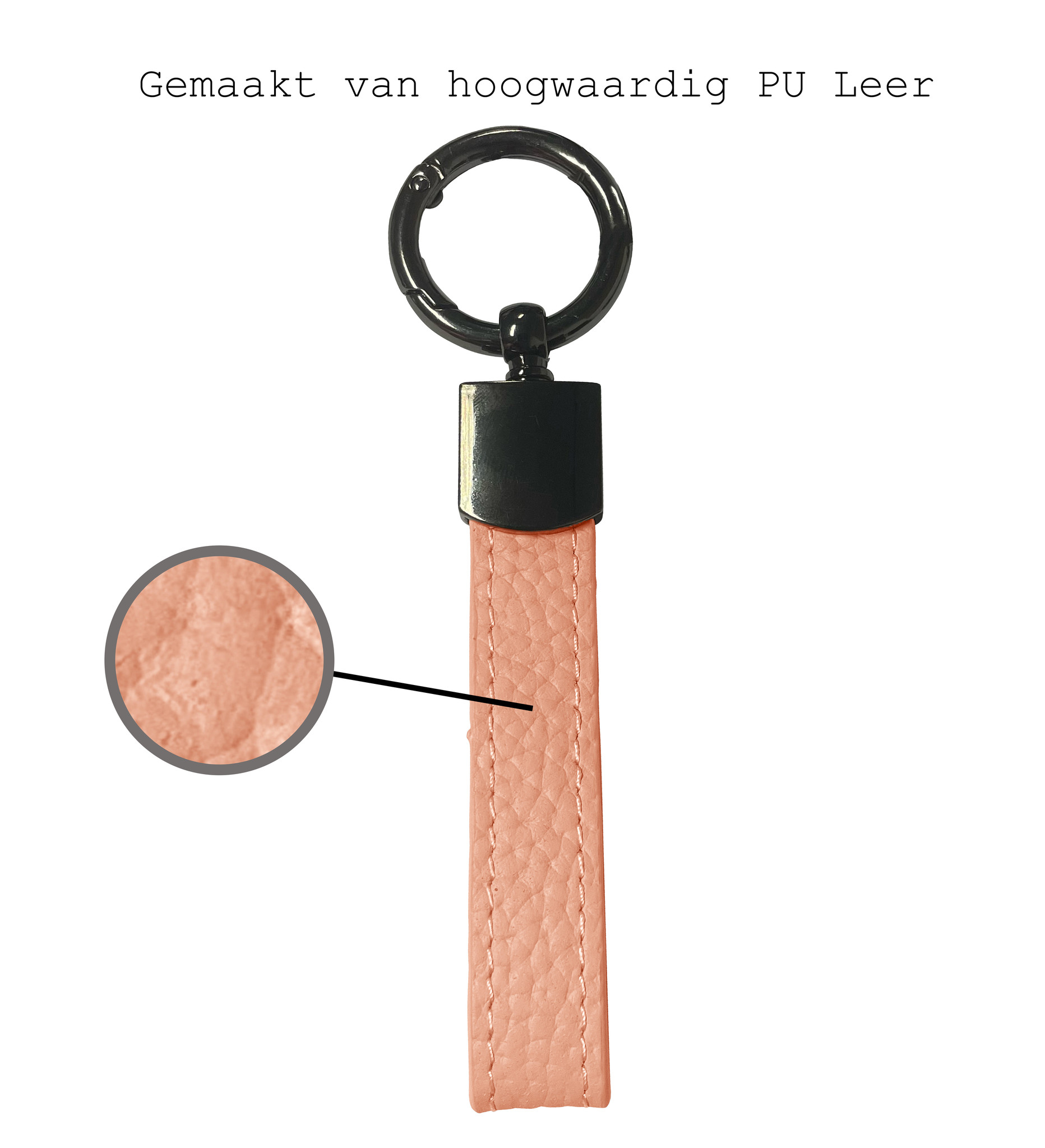 BASEY. Sleutelhanger Leer - Leren Sleutelhanger Met Sleutelhanger Ringen - Lichtroze
