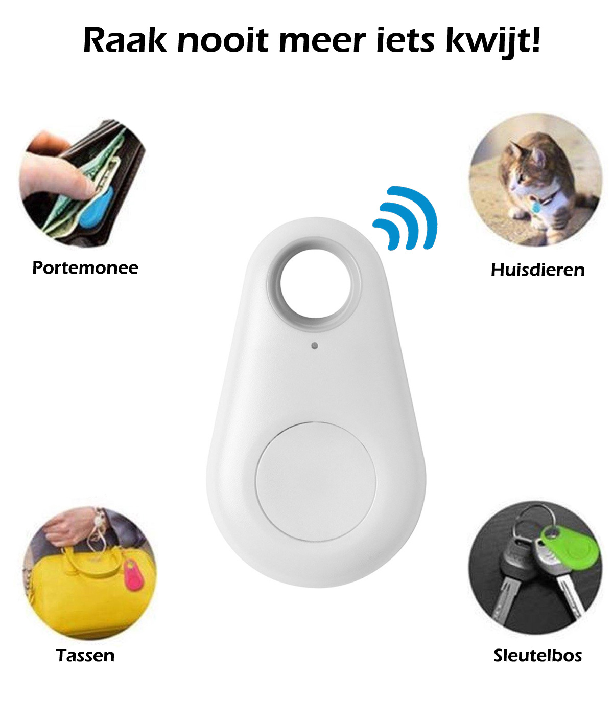 NoXx Keyfinder Bluetooth Sleutelvinder Sleutelzoeker Huisdier - Wit