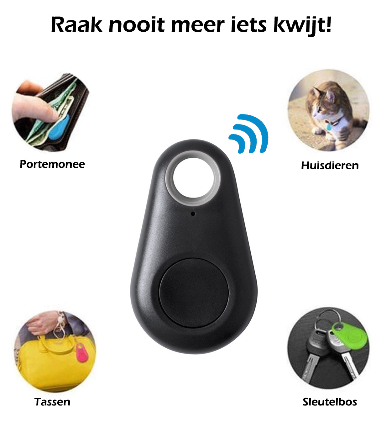 NoXx Keyfinder Bluetooth Sleutelvinder Sleutelzoeker Huisdier - Zwart