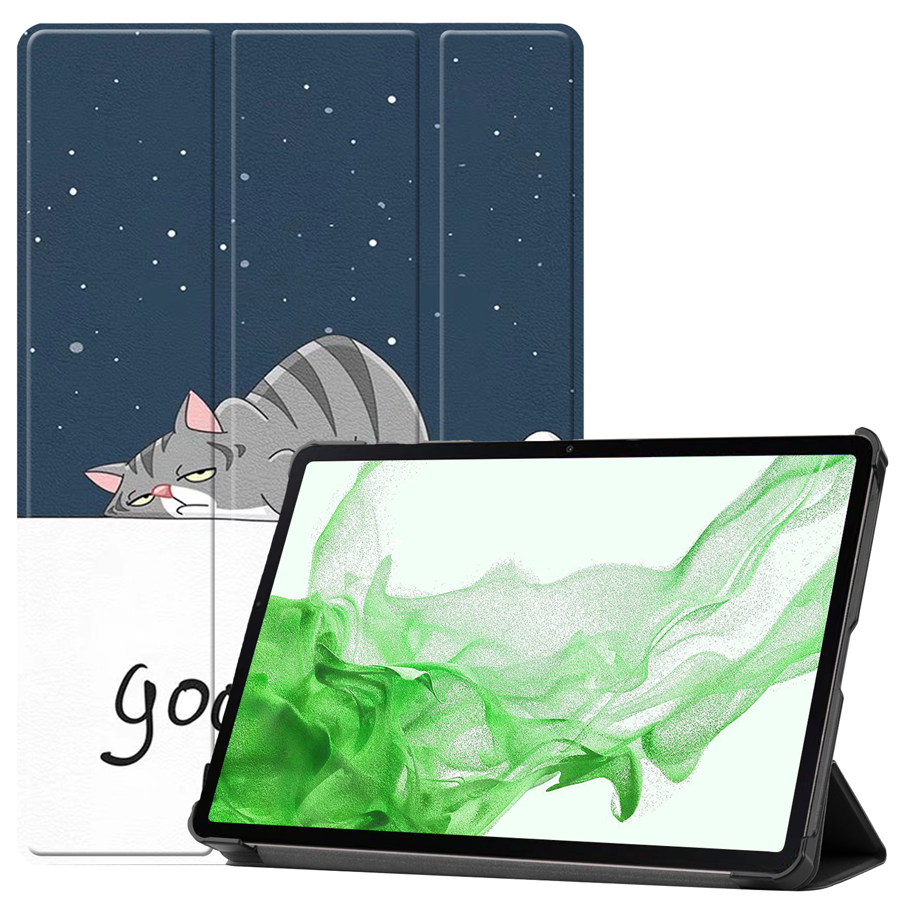 BASEY. Samsung Galaxy Tab S8 Hoes Case Met S Pen Uitsparing - Samsung Galaxy Tab S8 Hoesje Kat - Samsung Tab S8 Book Case Cover