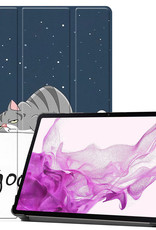 Nomfy Hoes Geschikt voor Samsung Galaxy Tab S8 Hoes Tri-fold Tablet Hoesje Case - Hoesje Geschikt voor Samsung Tab S8 Hoesje Hardcover Bookcase - Kat