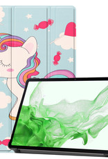 BASEY. Hoesje Geschikt voor Samsung Galaxy Tab S8 Hoes Case Tablet Hoesje Tri-fold - Hoes Geschikt voor Samsung Tab S8 Hoesje Hard Cover Bookcase Hoes - Eenhoorn