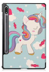 BASEY. Samsung Galaxy Tab S8 Hoes Case Met S Pen Uitsparing - Samsung Galaxy Tab S8 Hoesje Unicorn - Samsung Tab S8 Book Case Cover