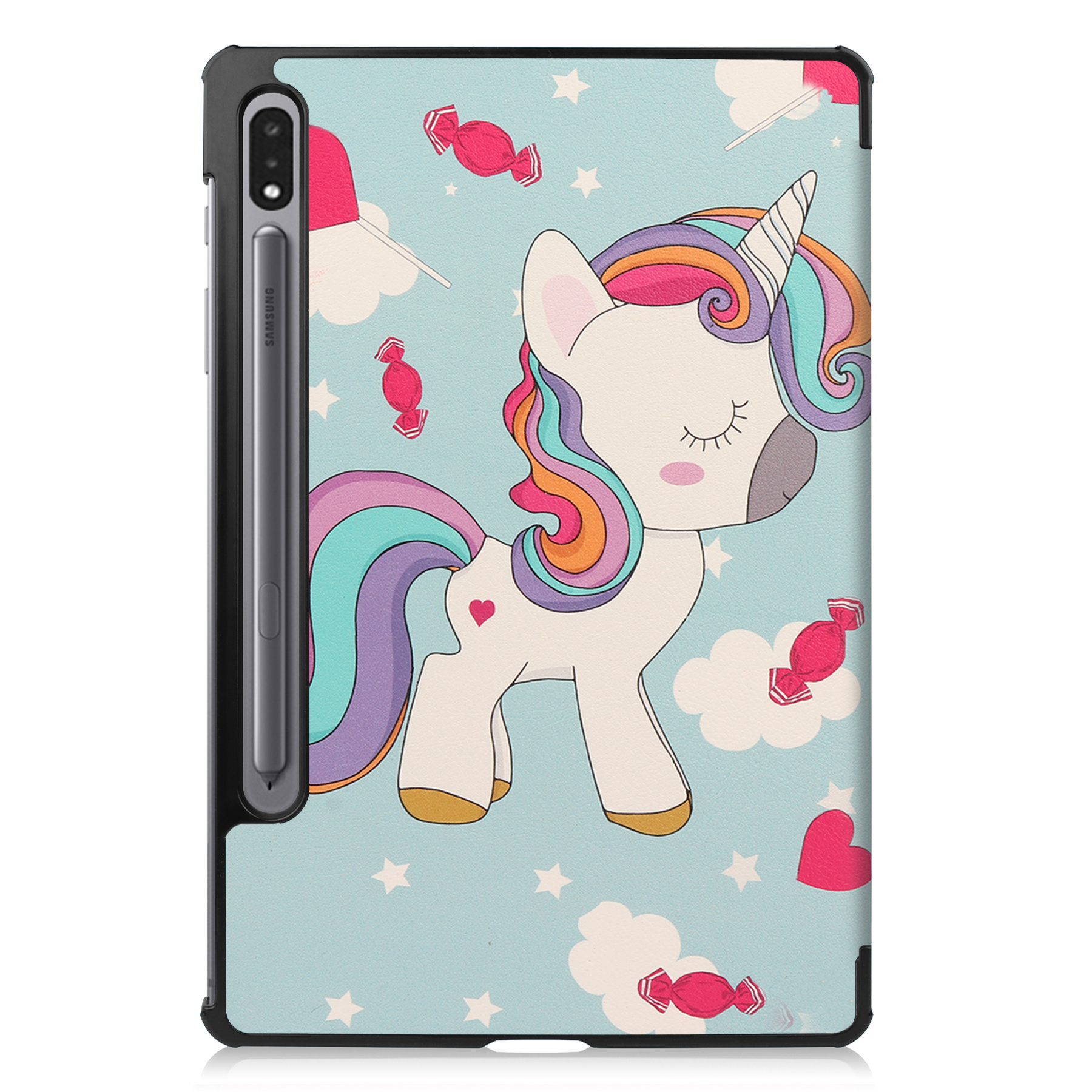 BASEY. Samsung Galaxy Tab S8 Hoes Case Met S Pen Uitsparing - Samsung Galaxy Tab S8 Hoesje Unicorn - Samsung Tab S8 Book Case Cover