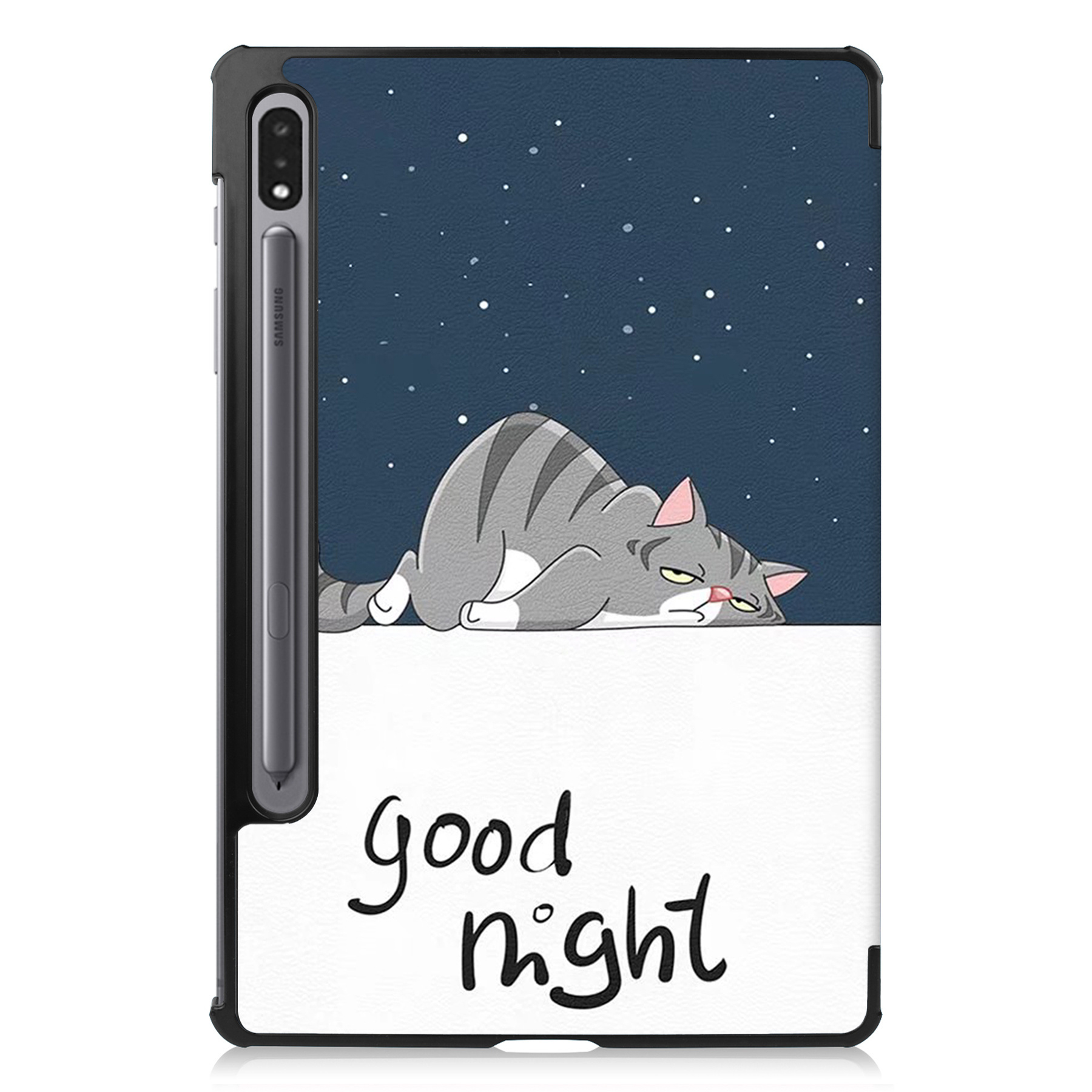 Nomfy Hoes Geschikt voor Samsung Galaxy Tab S8 Hoes Tri-fold Tablet Hoesje Case Met Screenprotector - Hoesje Geschikt voor Samsung Tab S8 Hoesje Hardcover Bookcase - Kat