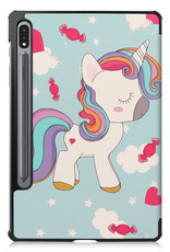 Nomfy Hoes Geschikt voor Samsung Galaxy Tab S8 Hoes Tri-fold Tablet Hoesje Case Met Screenprotector - Hoesje Geschikt voor Samsung Tab S8 Hoesje Hardcover Bookcase - Eenhoorn