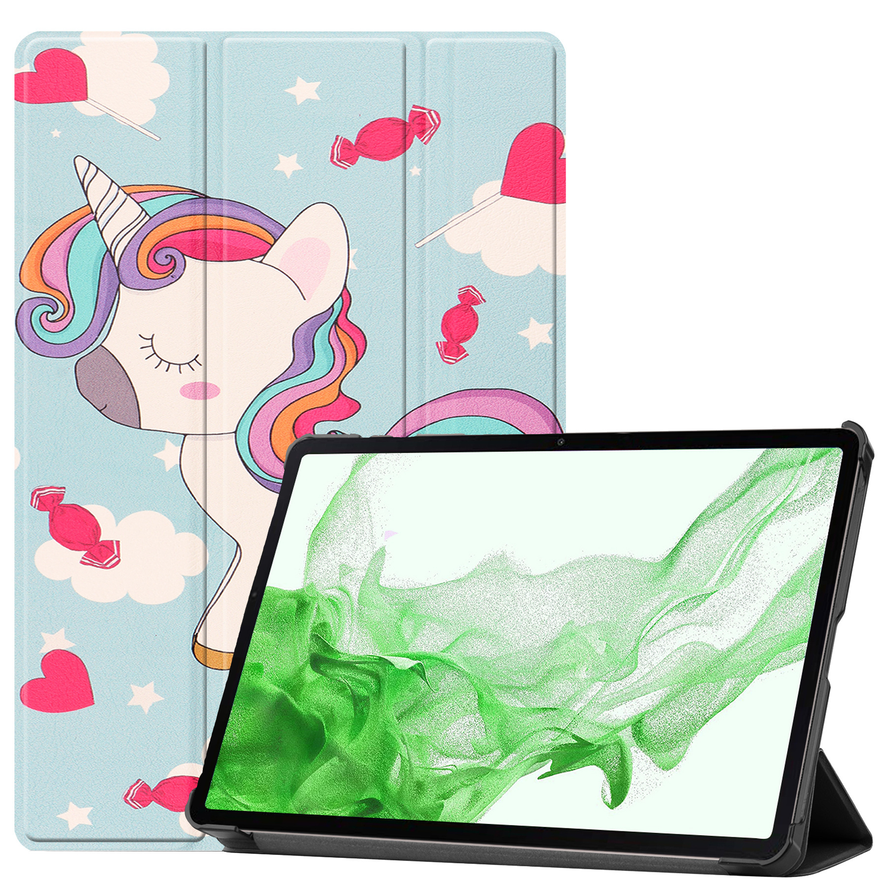 BASEY. Hoesje Geschikt voor Samsung Galaxy Tab S8 Ultra Hoes Case Tablet Hoesje Tri-fold - Hoes Geschikt voor Samsung Tab S8 Ultra Hoesje Hard Cover Bookcase Hoes - Eenhoorn
