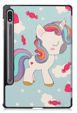 BASEY. Hoesje Geschikt voor Samsung Galaxy Tab S8 Ultra Hoes Case Tablet Hoesje Tri-fold - Hoes Geschikt voor Samsung Tab S8 Ultra Hoesje Hard Cover Bookcase Hoes - Eenhoorn