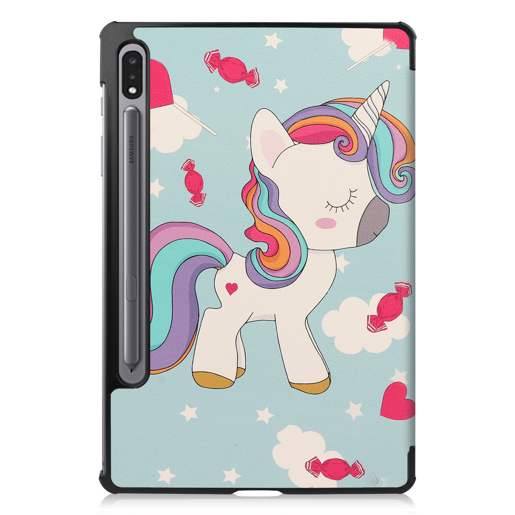 Nomfy Hoes Geschikt voor Samsung Galaxy Tab S8 Ultra Hoes Tri-fold Tablet Hoesje Case Met Screenprotector - Hoesje Geschikt voor Samsung Tab S8 Ultra Hoesje Hardcover Bookcase - Eenhoorn