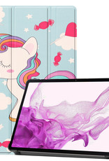 Nomfy Hoes Geschikt voor Samsung Galaxy Tab S8 Ultra Hoes Tri-fold Tablet Hoesje Case Met Screenprotector - Hoesje Geschikt voor Samsung Tab S8 Ultra Hoesje Hardcover Bookcase - Eenhoorn