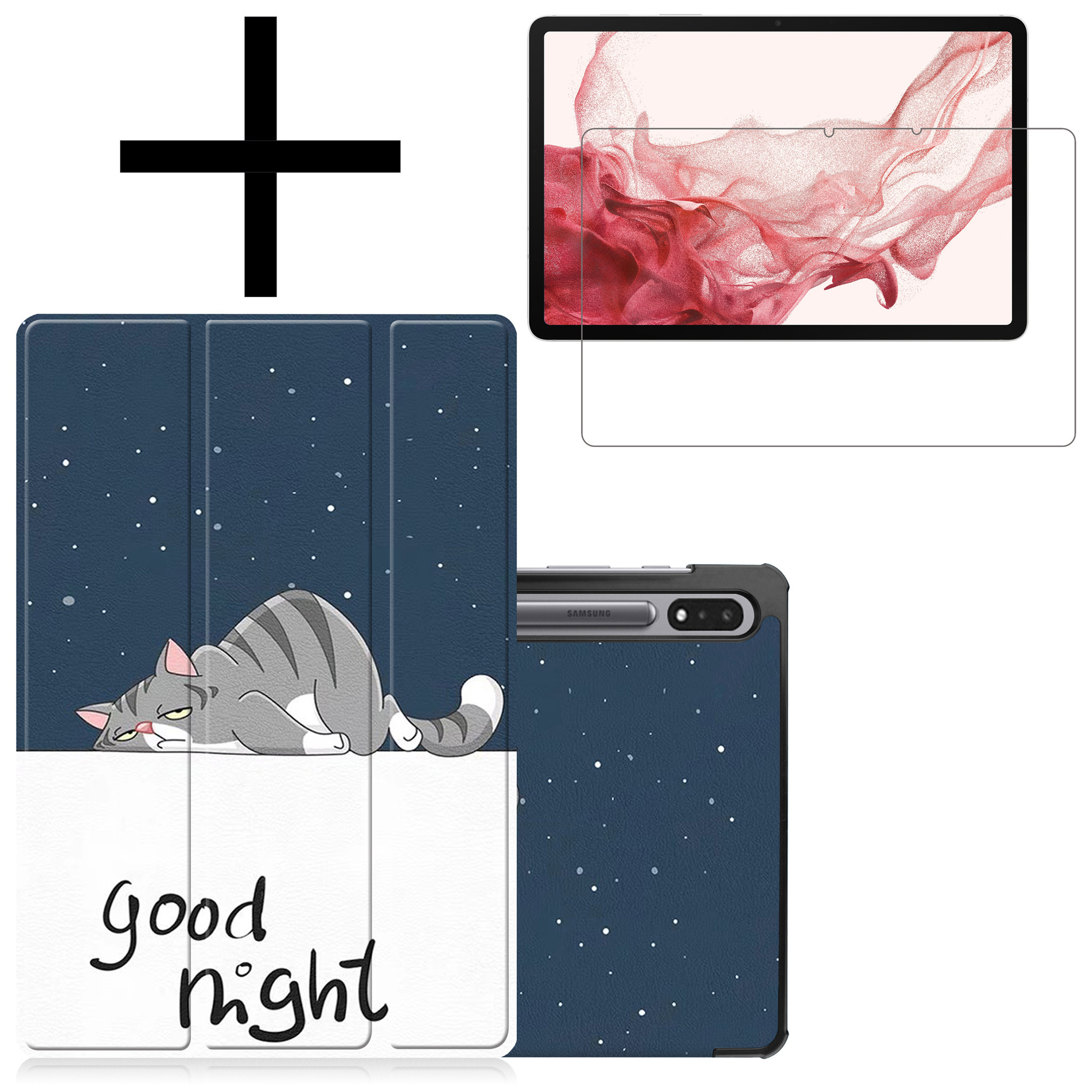 NoXx Hoesje Geschikt voor Samsung Galaxy Tab S8 Ultra Hoesje Case Hard Cover Hoes Book Case Met Screenprotector - Kat