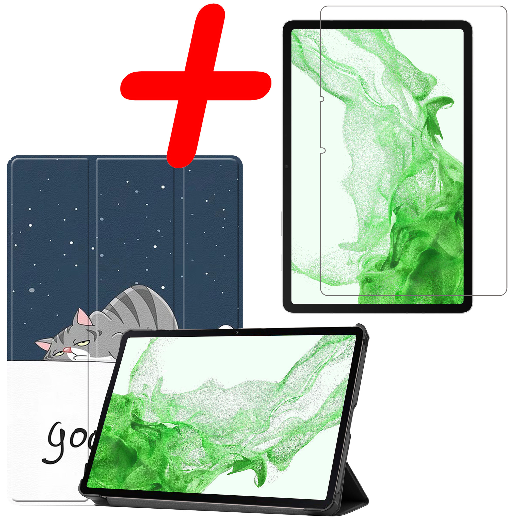 BASEY. Hoesje Geschikt voor Samsung Galaxy Tab S8 Ultra Hoes Case Tablet Hoesje Tri-fold Met Screenprotector - Hoes Geschikt voor Samsung Tab S8 Ultra Hoesje Hard Cover Bookcase Hoes - Kat