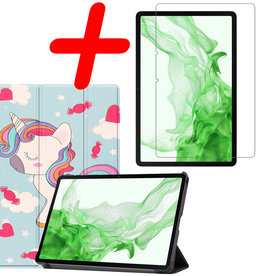 BASEY. BASEY. Samsung Galaxy Tab S8 Ultra Hoes Met Screenprotector - Unicorn