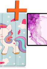 Nomfy Hoes Geschikt voor Samsung Galaxy Tab S8 Plus Hoes Tri-fold Tablet Hoesje Case Met Screenprotector - Hoesje Geschikt voor Samsung Tab S8 Plus Hoesje Hardcover Bookcase - Eenhoorn