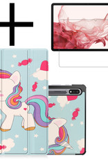 NoXx Hoesje Geschikt voor Samsung Galaxy Tab S8 Plus Hoesje Case Hard Cover Hoes Book Case Met Screenprotector - Eenhoorn