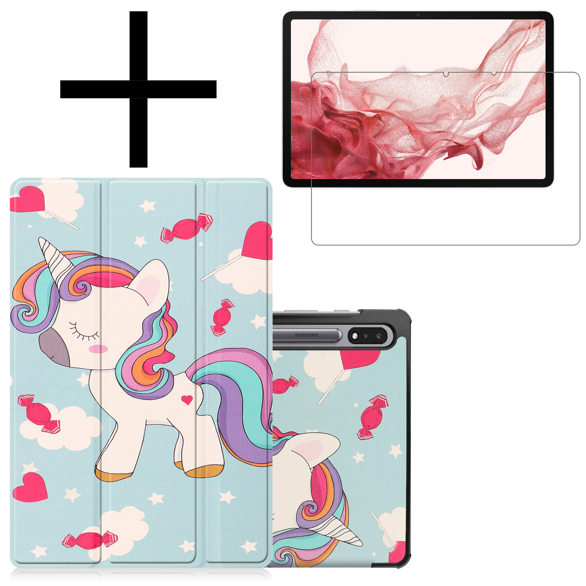 NoXx Hoesje Geschikt voor Samsung Galaxy Tab S8 Plus Hoesje Case Hard Cover Hoes Book Case Met Screenprotector - Eenhoorn