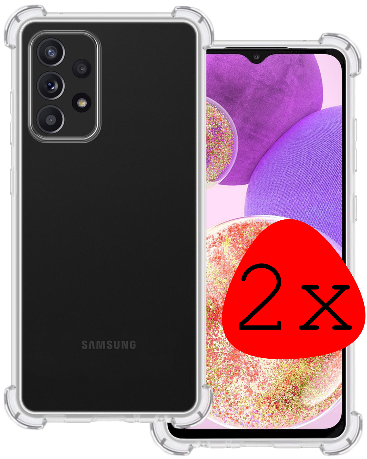 BASEY. Hoes Geschikt voor Samsung A23 Hoesje Shock Proof Case Hoes Siliconen - Hoesje Geschikt voor Samsung Galaxy A23 Hoes Cover Shockproof - Transparant - 2 Stuks