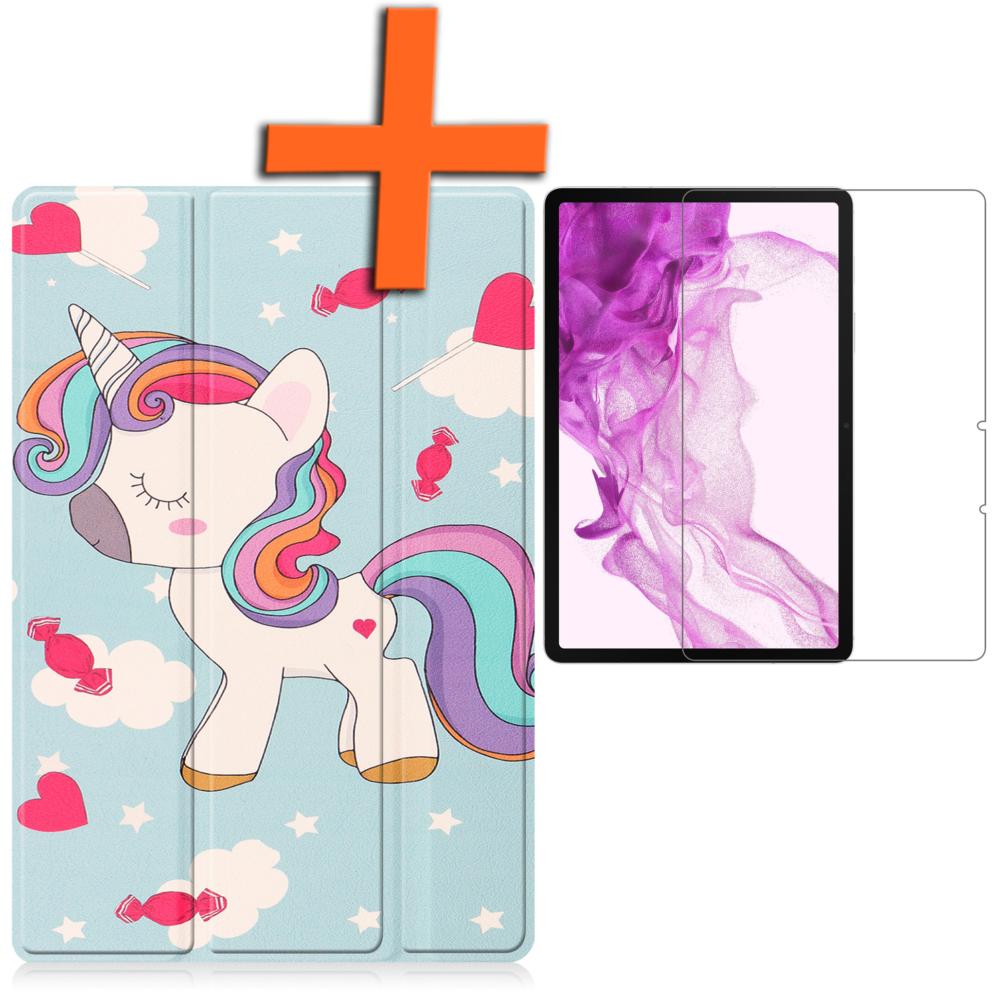 Nomfy Hoes Geschikt voor Samsung Galaxy Tab S8 Hoes Tri-fold Tablet Hoesje Case Met Screenprotector - Hoesje Geschikt voor Samsung Tab S8 Hoesje Hardcover Bookcase - Eenhoorn