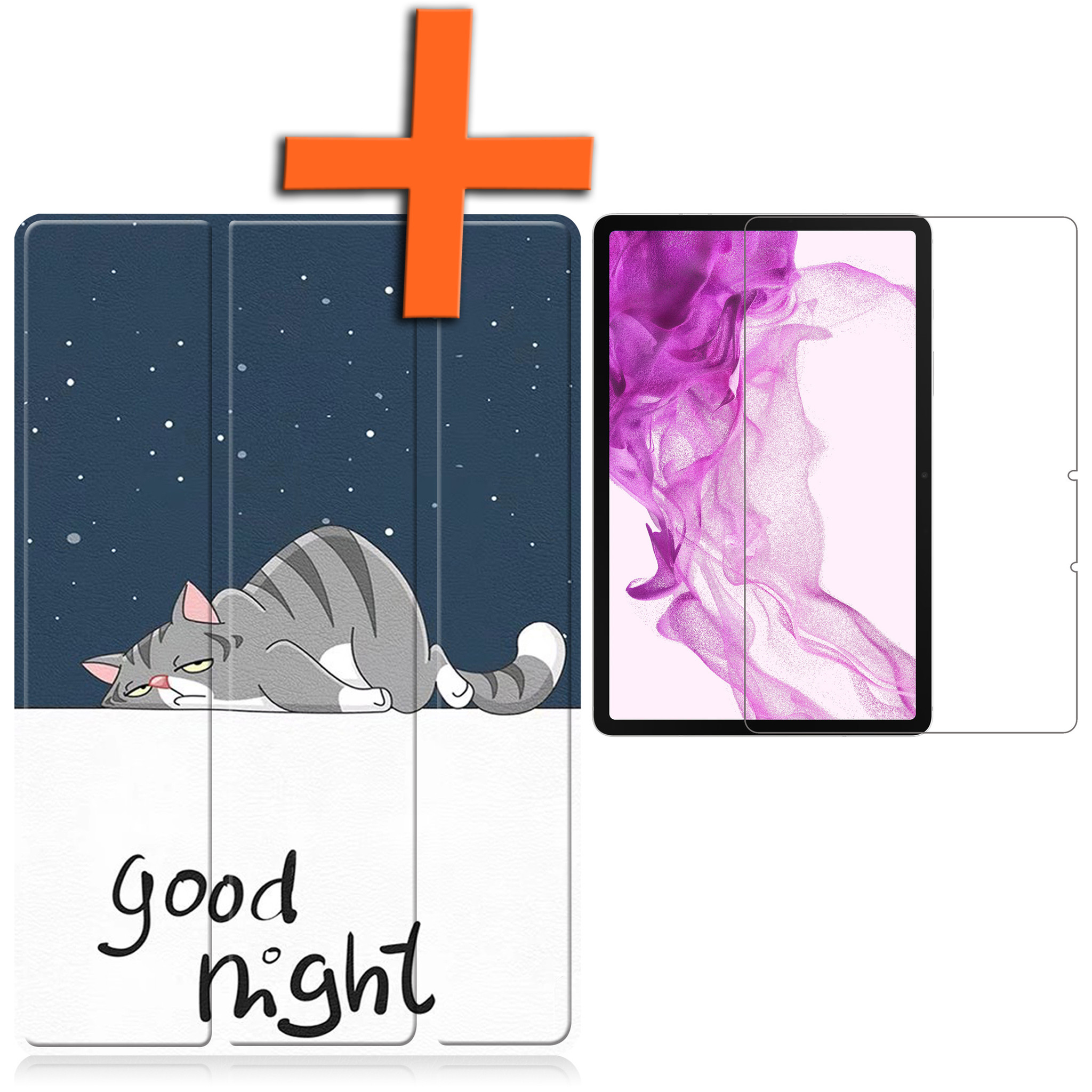 Nomfy Hoes Geschikt voor Samsung Galaxy Tab S8 Hoes Tri-fold Tablet Hoesje Case Met Screenprotector - Hoesje Geschikt voor Samsung Tab S8 Hoesje Hardcover Bookcase - Kat