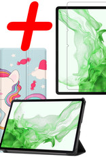 BASEY. Hoesje Geschikt voor Samsung Galaxy Tab S8 Hoes Case Tablet Hoesje Tri-fold Met Screenprotector - Hoes Geschikt voor Samsung Tab S8 Hoesje Hard Cover Bookcase Hoes - Eenhoorn