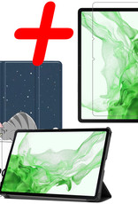 BASEY. Hoesje Geschikt voor Samsung Galaxy Tab S8 Hoes Case Tablet Hoesje Tri-fold Met Screenprotector - Hoes Geschikt voor Samsung Tab S8 Hoesje Hard Cover Bookcase Hoes - Kat