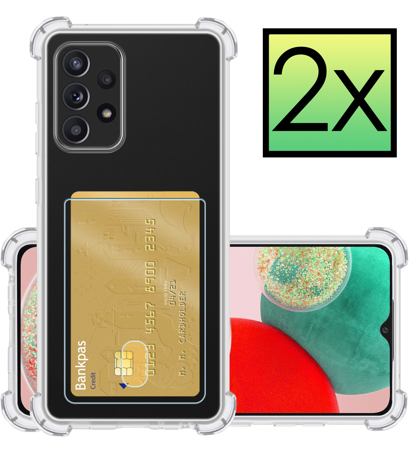 NoXx Hoes Geschikt voor Samsung A23 Hoesje Pasjeshouder Cover Shock Proof Case Siliconen Hoes Met Kaarthouder - Transparant - 2x