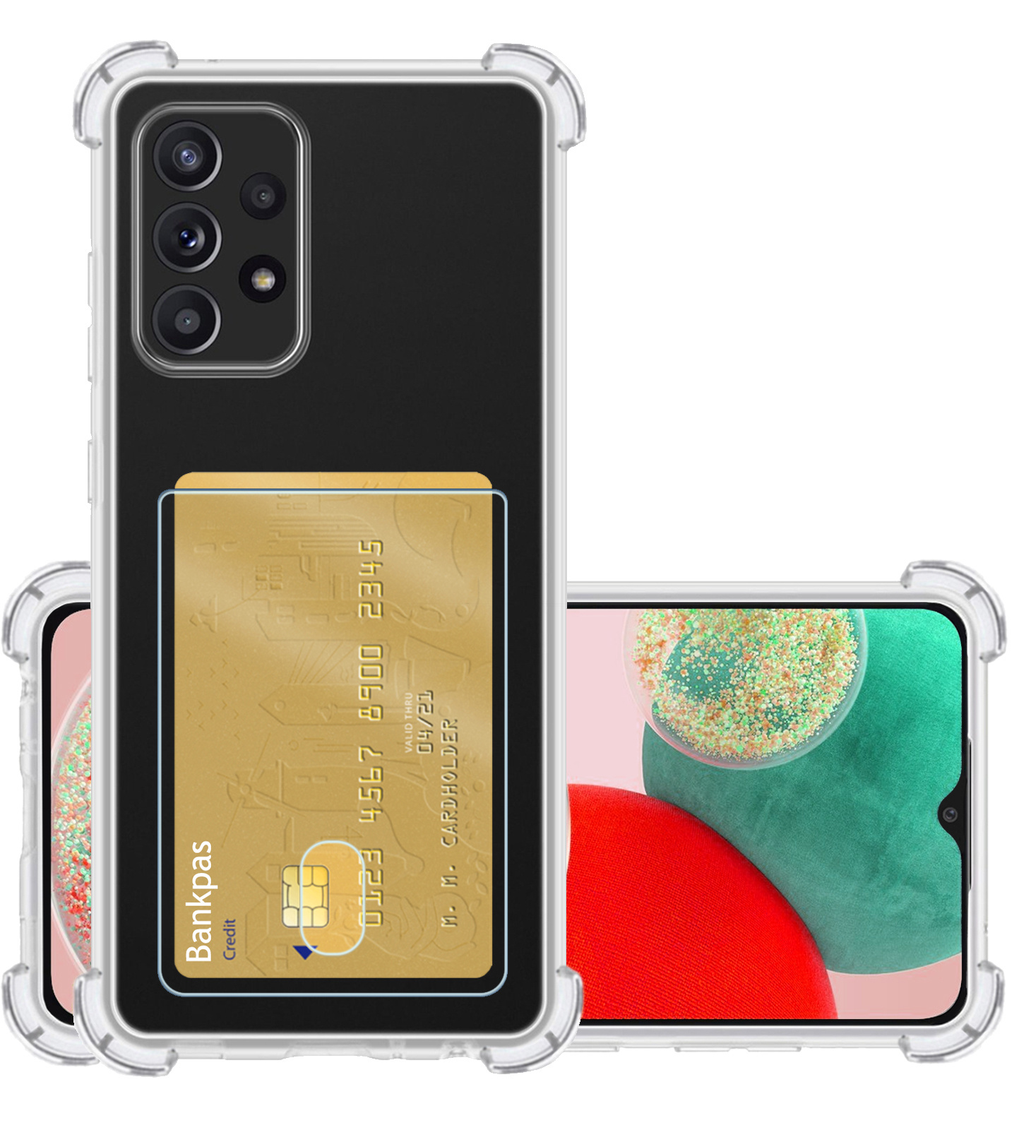 NoXx Hoes Geschikt voor Samsung A23 Hoesje Pasjeshouder Cover Shock Proof Case Siliconen Hoes Met Kaarthouder - Transparant