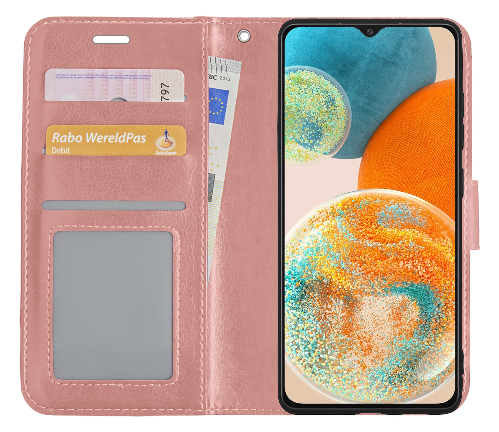 Nomfy Hoesje Geschikt voor Samsung A23 Hoes Bookcase Flipcase Book Cover - Hoes Geschikt voor Samsung Galaxy A23 Hoesje Book Case - Rosé goud