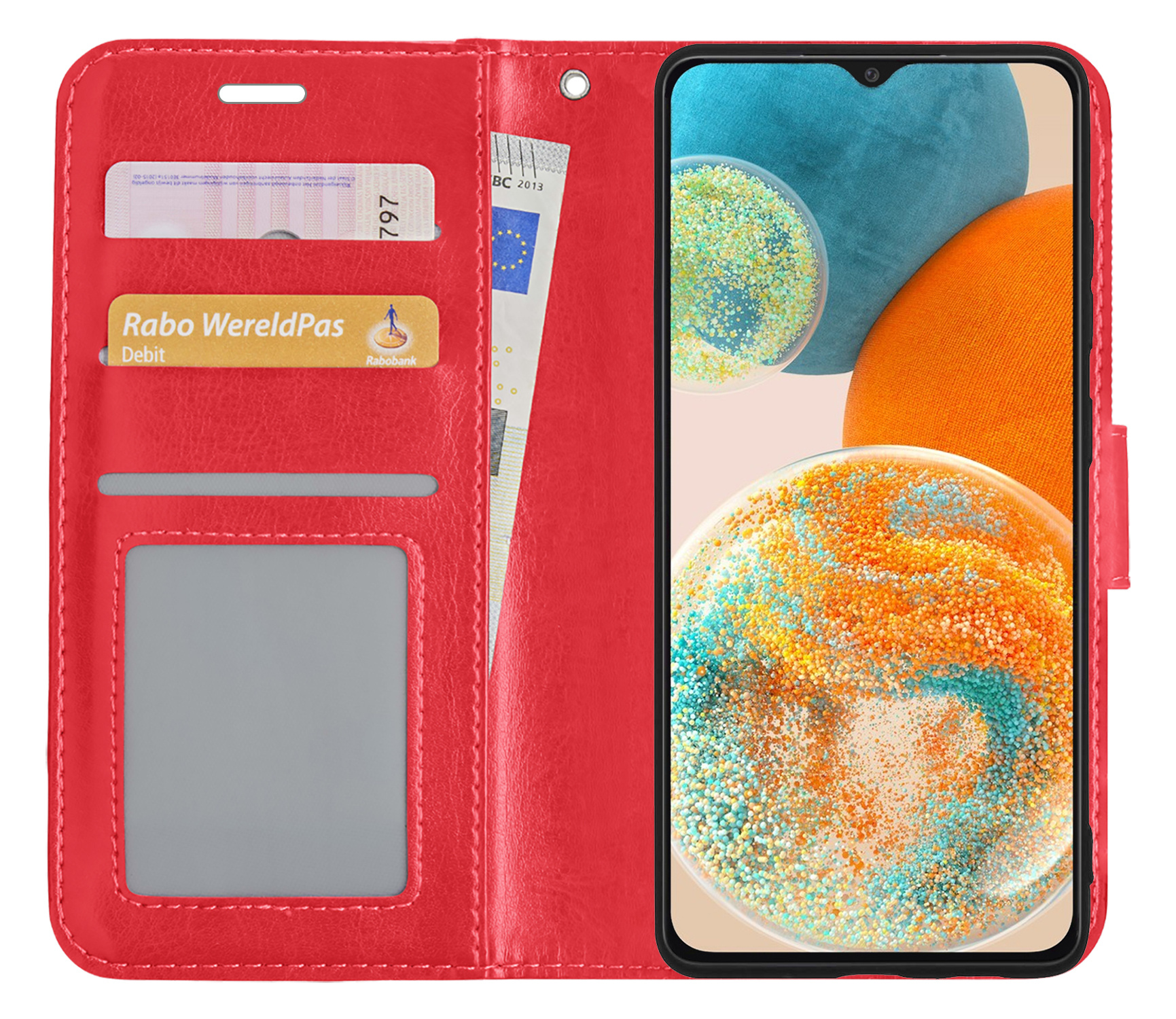 Nomfy Hoesje Geschikt voor Samsung A23 Hoes Bookcase Flipcase Book Cover - Hoes Geschikt voor Samsung Galaxy A23 Hoesje Book Case - Rood