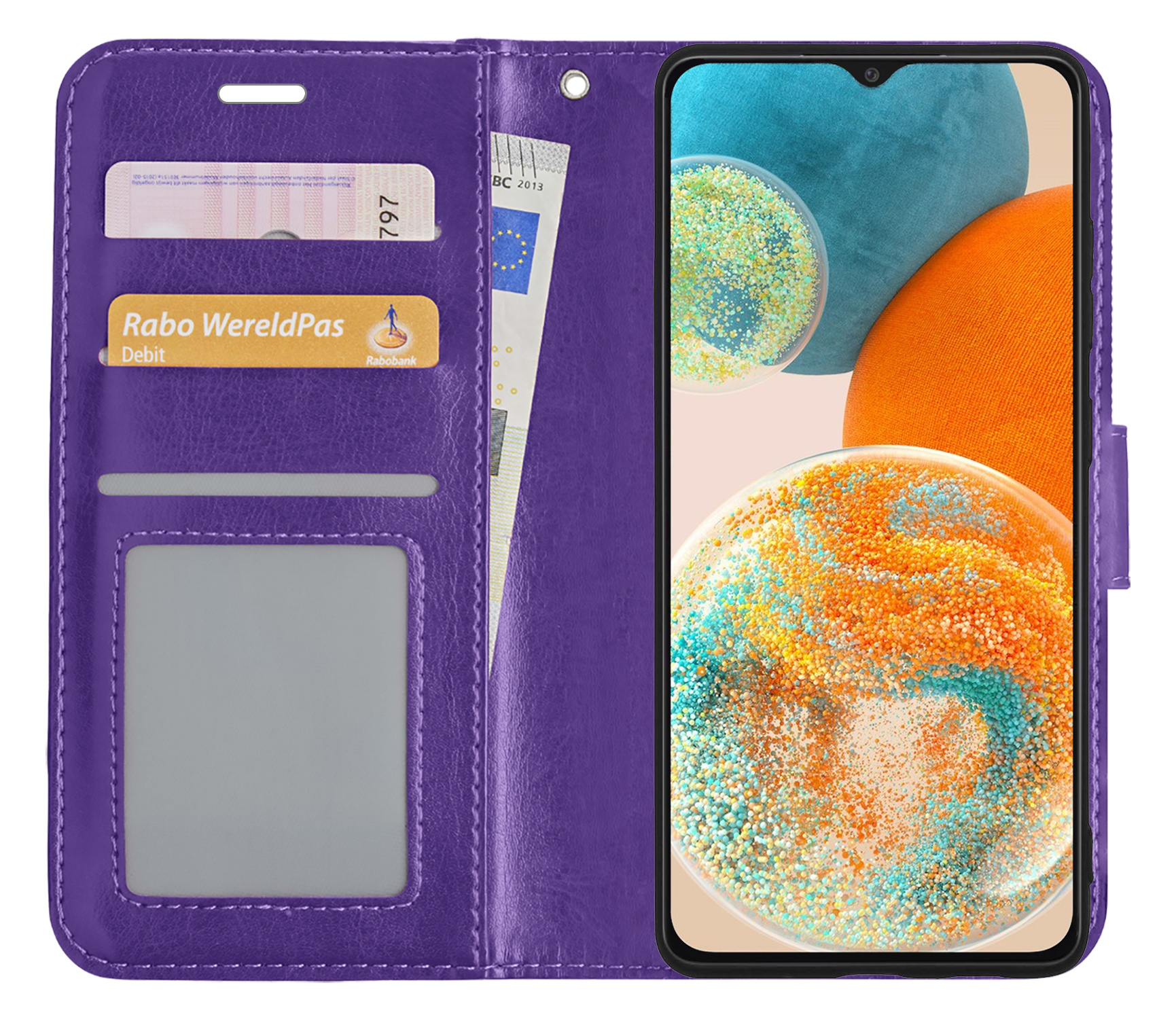 Nomfy Hoesje Geschikt voor Samsung A23 Hoes Bookcase Flipcase Book Cover - Hoes Geschikt voor Samsung Galaxy A23 Hoesje Book Case - Paars