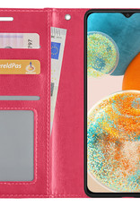 Nomfy Hoesje Geschikt voor Samsung A23 Hoes Bookcase Flipcase Book Cover - Hoes Geschikt voor Samsung Galaxy A23 Hoesje Book Case - Donkerroze