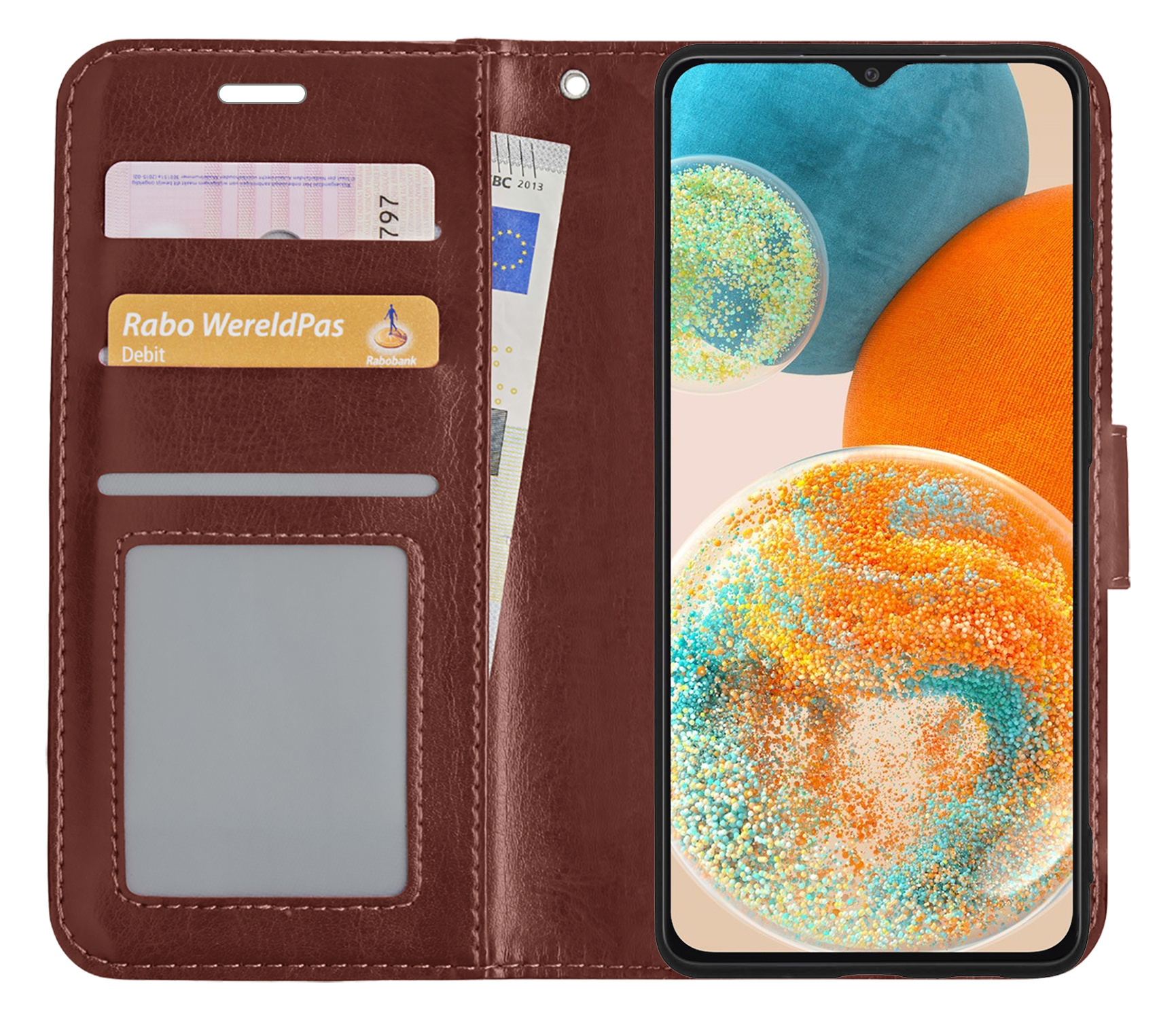 Nomfy Hoesje Geschikt voor Samsung A23 Hoes Bookcase Flipcase Book Cover - Hoes Geschikt voor Samsung Galaxy A23 Hoesje Book Case - Bruin