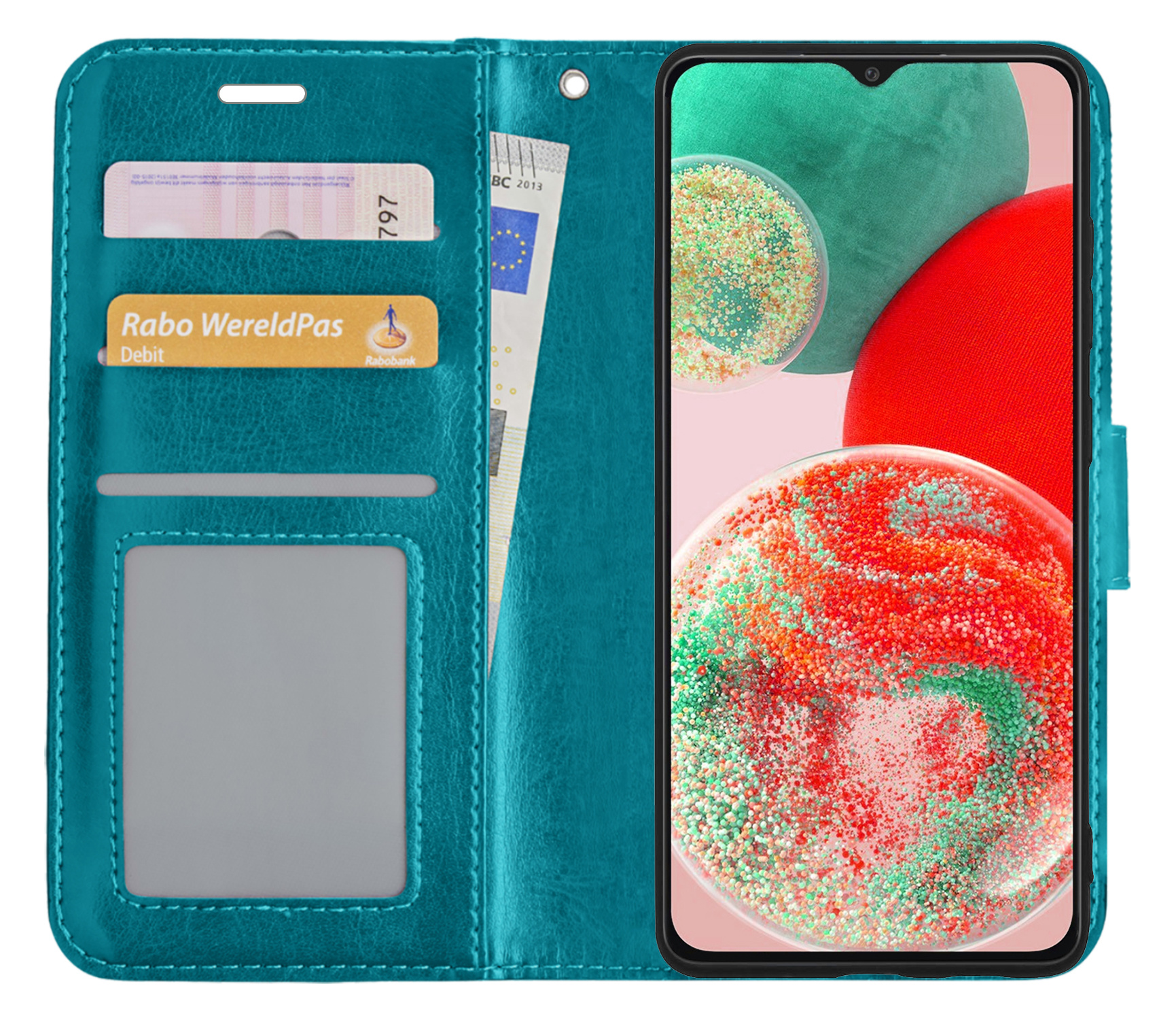 NoXx Hoes Geschikt voor Samsung A23 Hoesje Book Case Hoes Flip Cover Wallet Bookcase - Turquoise