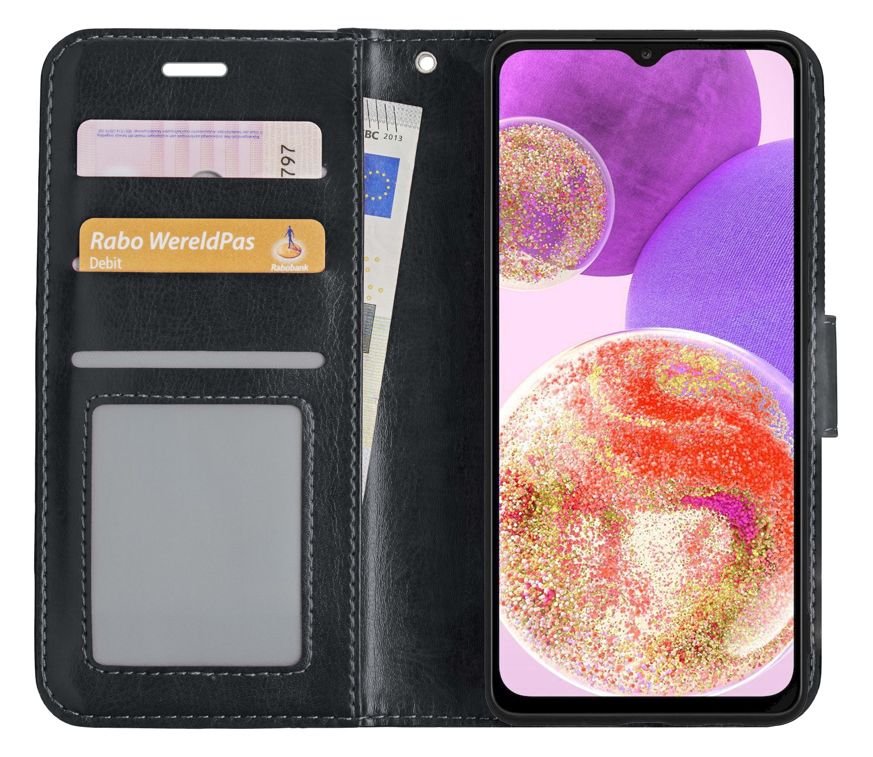 BASEY. Hoes Geschikt voor Samsung A23 Hoesje Bookcase Hoes Flip Case Book Cover - Hoesje Geschikt voor Samsung Galaxy A23 Hoes Book Case Hoesje - Zwart