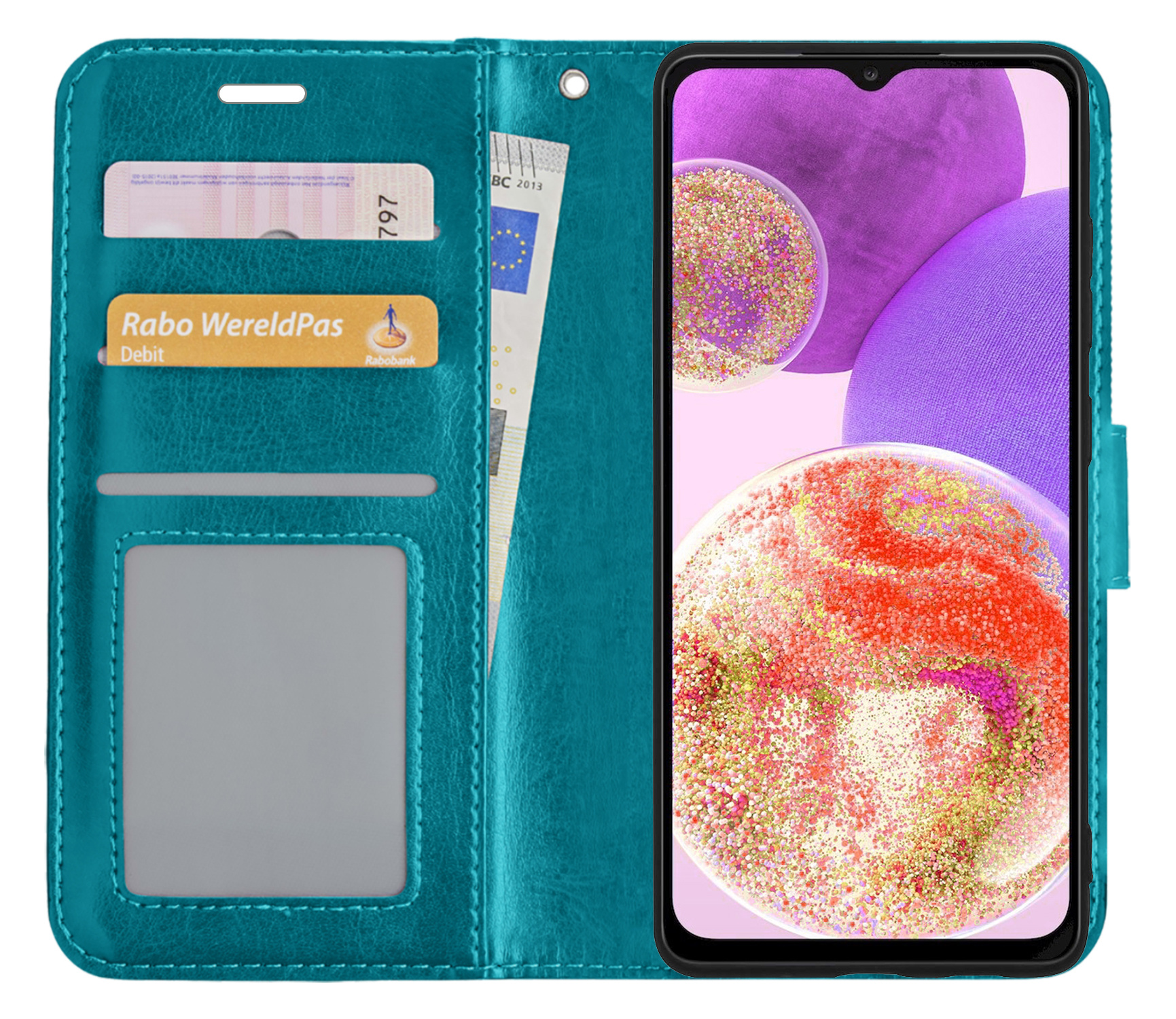 BASEY. Hoes Geschikt voor Samsung A23 Hoesje Bookcase Hoes Flip Case Book Cover - Hoesje Geschikt voor Samsung Galaxy A23 Hoes Book Case Hoesje - Turquoise