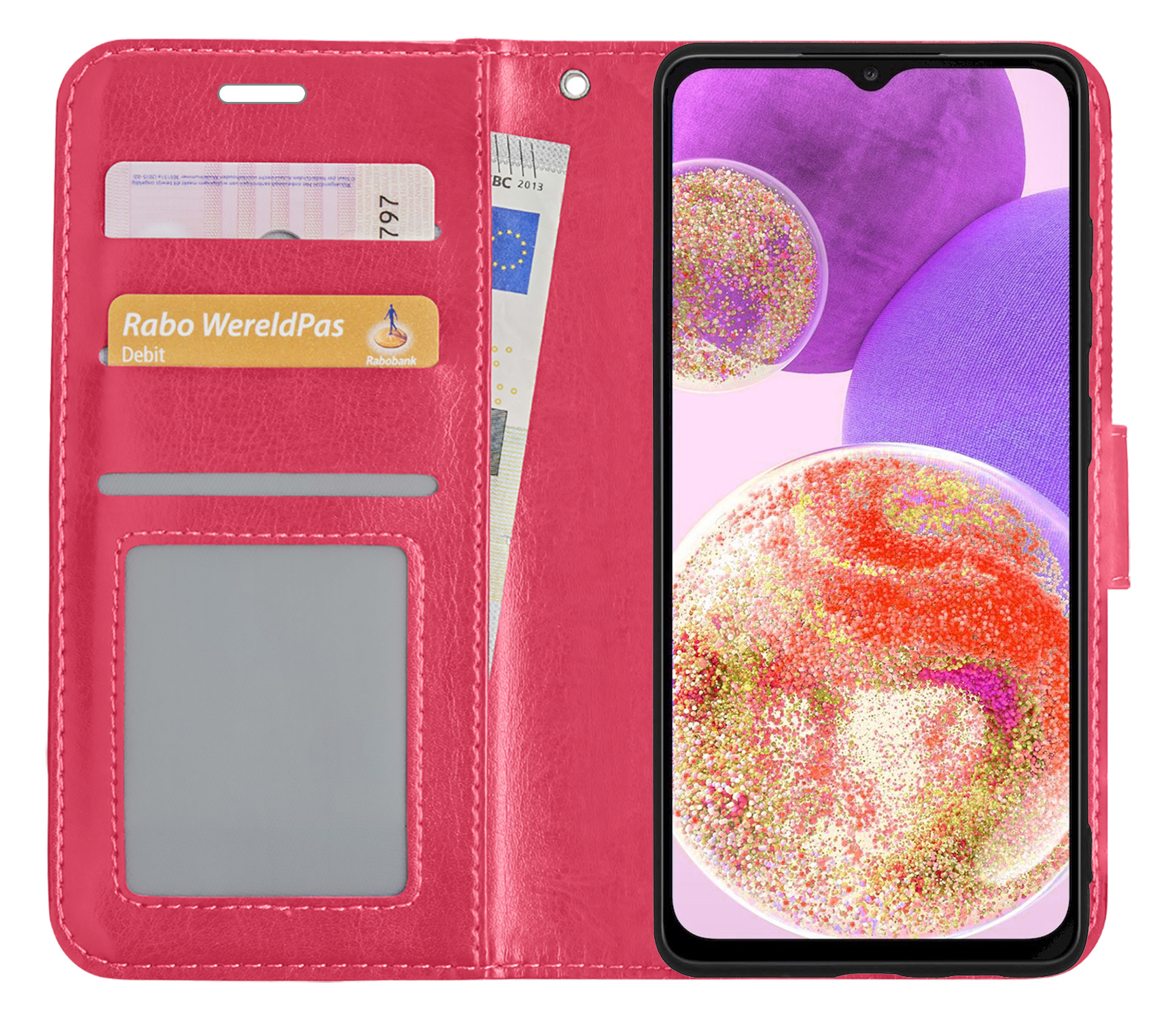 BASEY. Hoes Geschikt voor Samsung A23 Hoesje Bookcase Hoes Flip Case Book Cover - Hoesje Geschikt voor Samsung Galaxy A23 Hoes Book Case Hoesje - Donkerroze