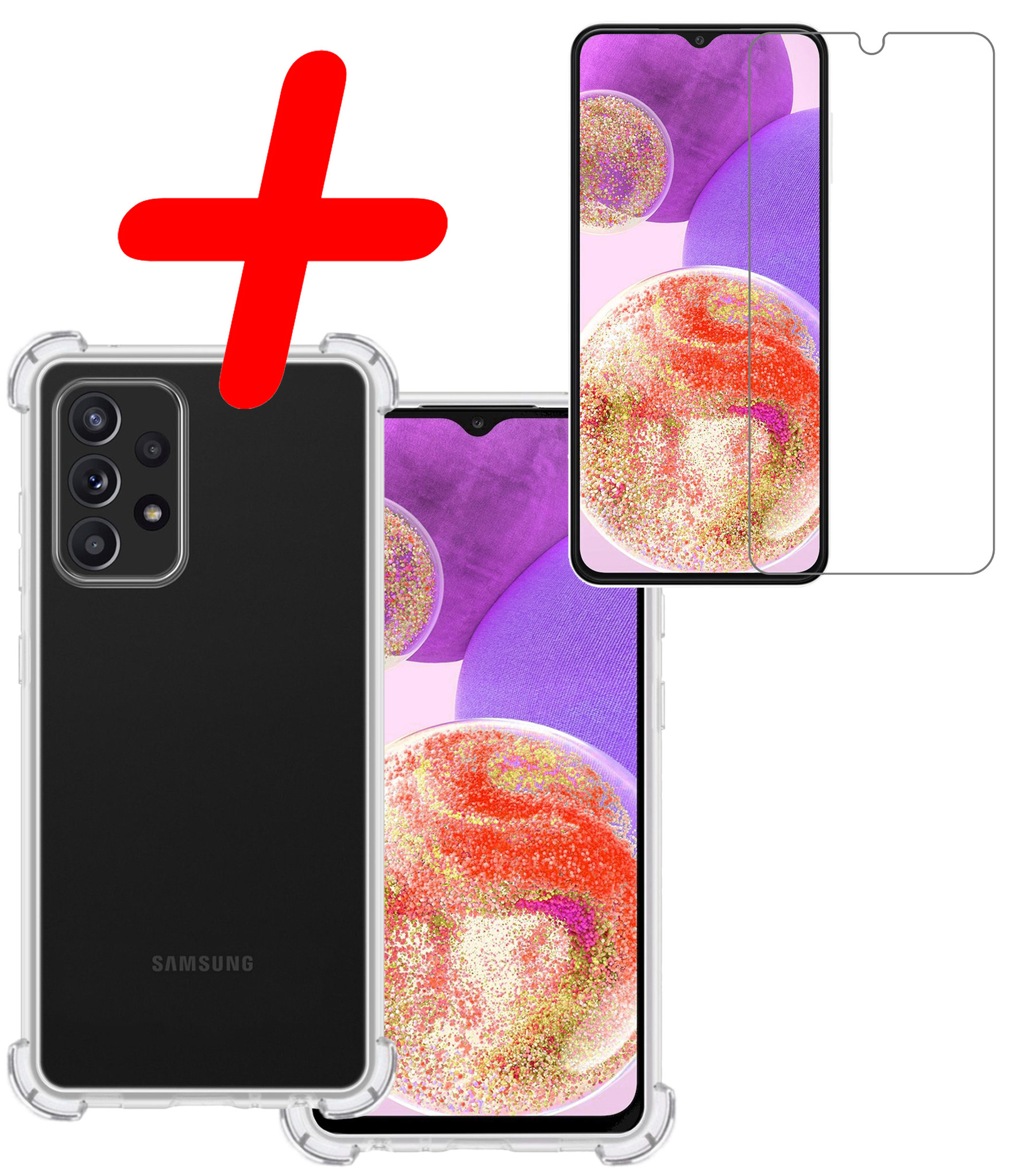 BASEY. Hoes Geschikt voor Samsung A23 Hoesje Shock Proof Case Hoes Siliconen Met Screenprotector - Hoesje Geschikt voor Samsung Galaxy A23 Hoes Cover Shockproof - Transparant