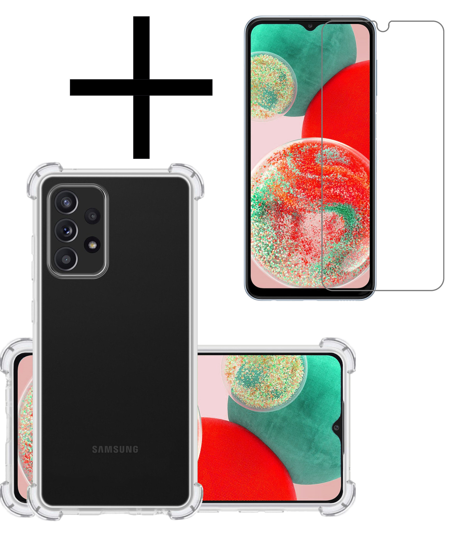 NoXx Hoes Geschikt voor Samsung A23 Hoesje Siliconen Cover Shock Proof Back Case Shockproof Hoes Met Screenprotector - Transparant