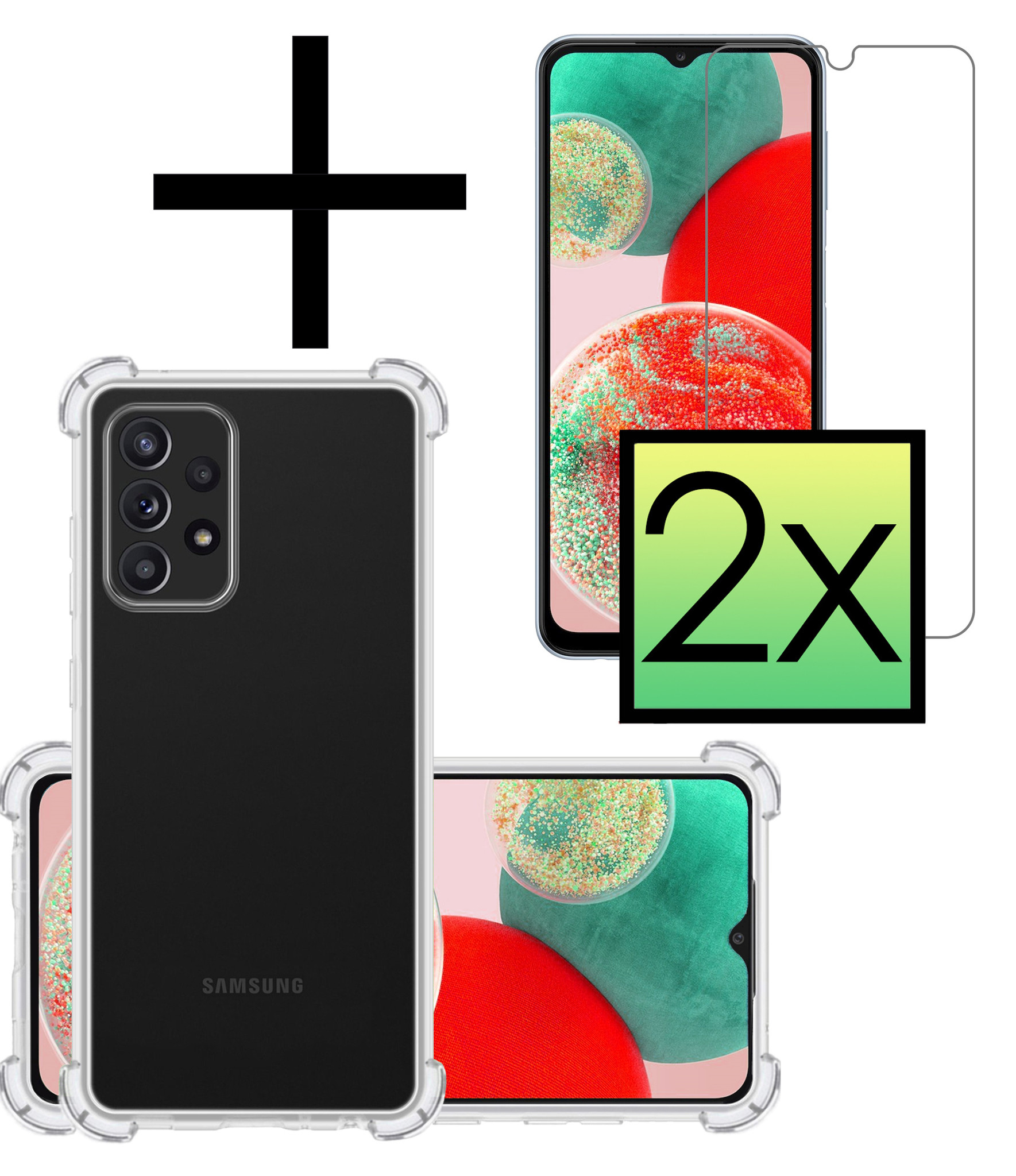 NoXx Hoes Geschikt voor Samsung A23 Hoesje Siliconen Cover Shock Proof Back Case Shockproof Hoes Met 2x Screenprotector - Transparant