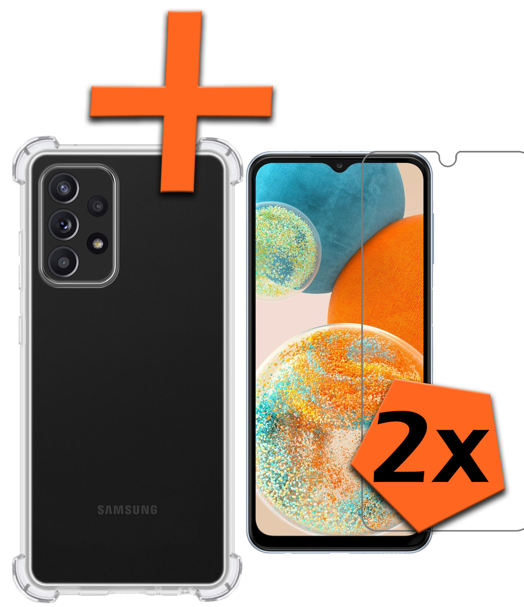 Nomfy Hoesje Geschikt voor Samsung A23 Hoesje Shock Proof Cover Case Shockproof Met 2x Screenprotector - Hoes Geschikt voor Samsung Galaxy A23 Hoes Siliconen Back Case - Transparant