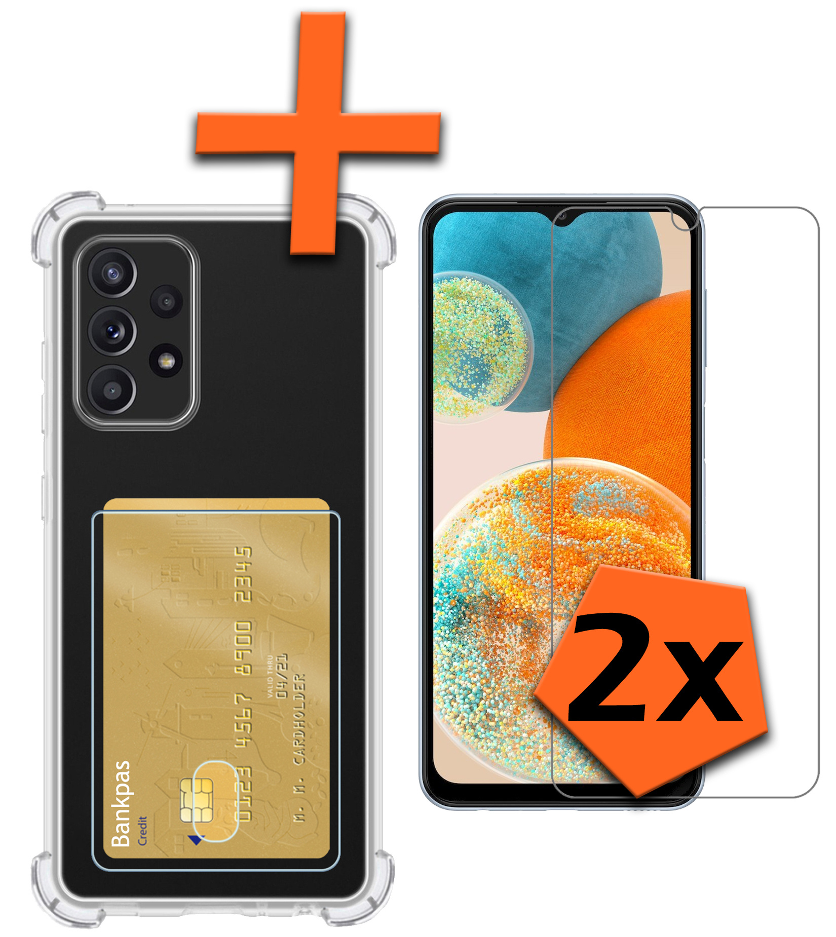 Nomfy Hoesje Geschikt voor Samsung A23 Hoesje Pasjeshouder Shockproof Pas Houder Met 2x Screenprotector - Hoesje Geschikt voor Samsung Galaxy A23 Hoes Met Kaarthouder - Transparant