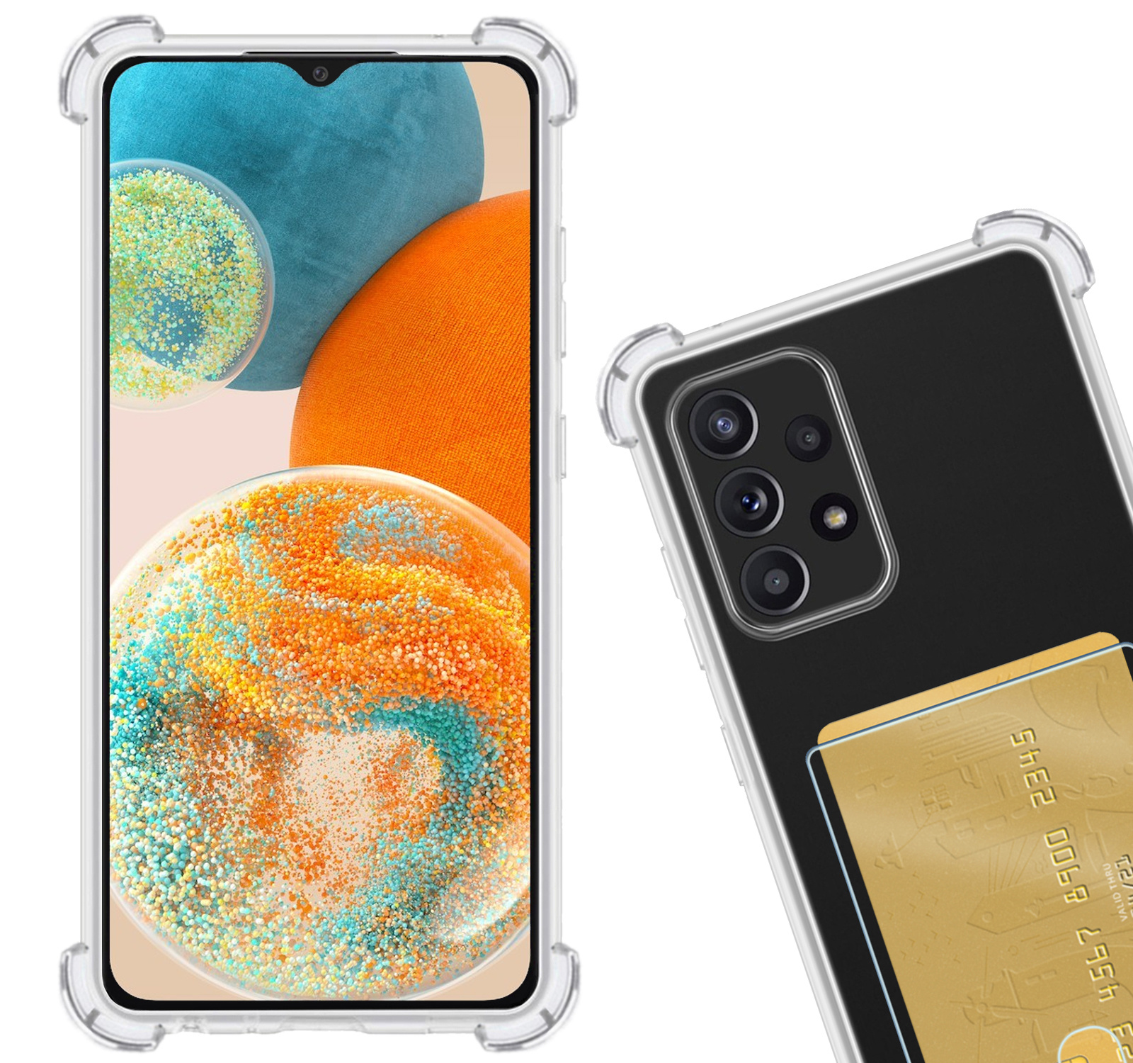 Nomfy Hoesje Geschikt voor Samsung A23 Hoesje Pasjeshouder Shockproof Pas Houder Met 2x Screenprotector - Hoesje Geschikt voor Samsung Galaxy A23 Hoes Met Kaarthouder - Transparant