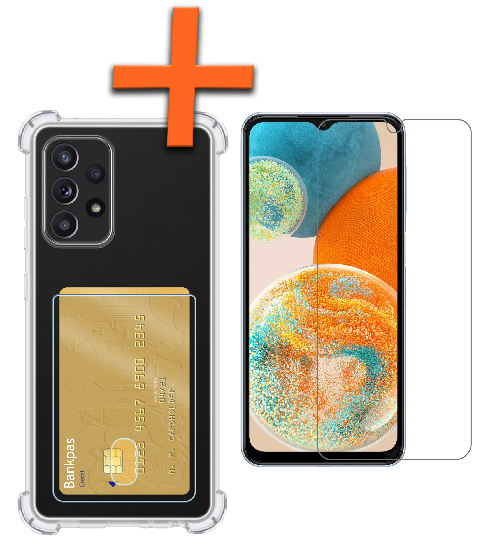 Nomfy Hoesje Geschikt voor Samsung A23 Hoesje Pasjeshouder Shockproof Pas Houder Met Screenprotector - Hoesje Geschikt voor Samsung Galaxy A23 Hoes Met Kaarthouder - Transparant