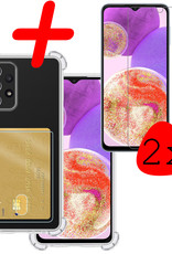 Samsung Galaxy A23 Hoesje Shock Proof Case Met Pasjeshouder Met 2x Screenprotector - Samsung A23 Case Transparant Pashouder Shock Hoes - Transparant